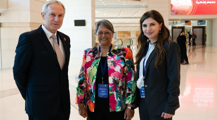 Ambassador Csaba Korosi, Quarraisha Abdool Karim, and Roula Abdel-Massih